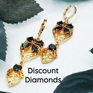 Black Mystic Topaz Dangle Earrings 18K Gold on 925 Silver